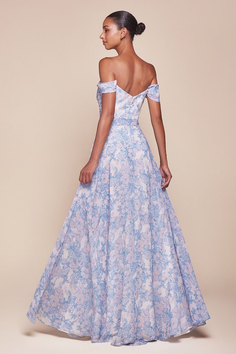 OFF THE SHOULDER FLORAL PRINTED A-LINE DRESS 7441