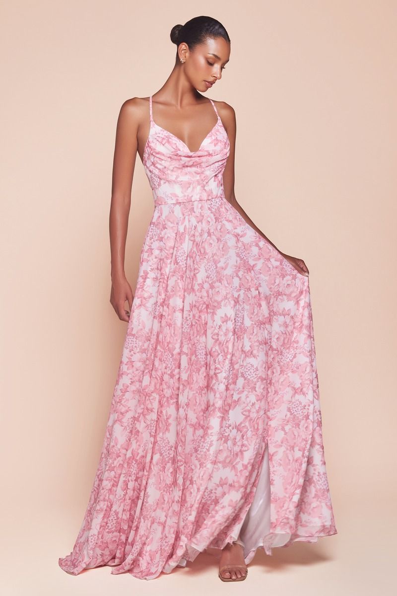 A-LINE SOFT SATIN PRINT DRESS 7444