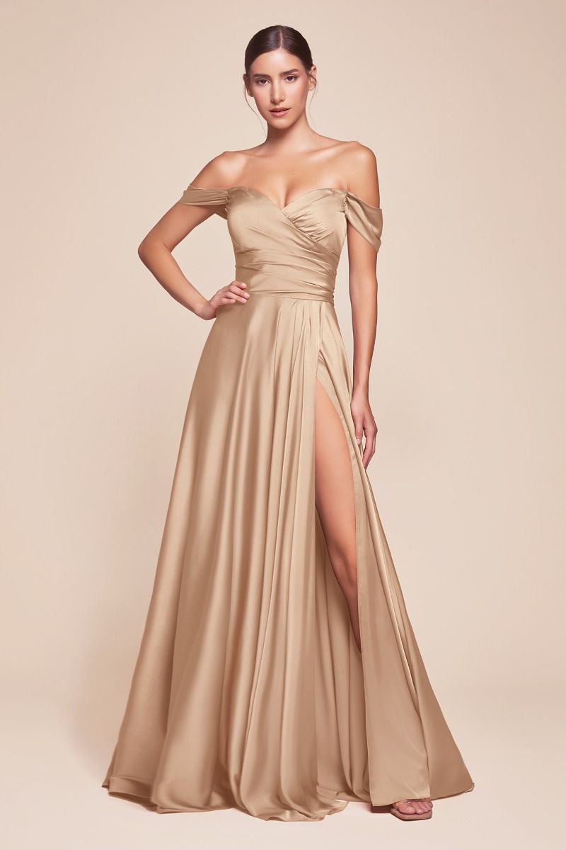 A-LINE SATIN OFF THE SHOULDER DRESS 7493