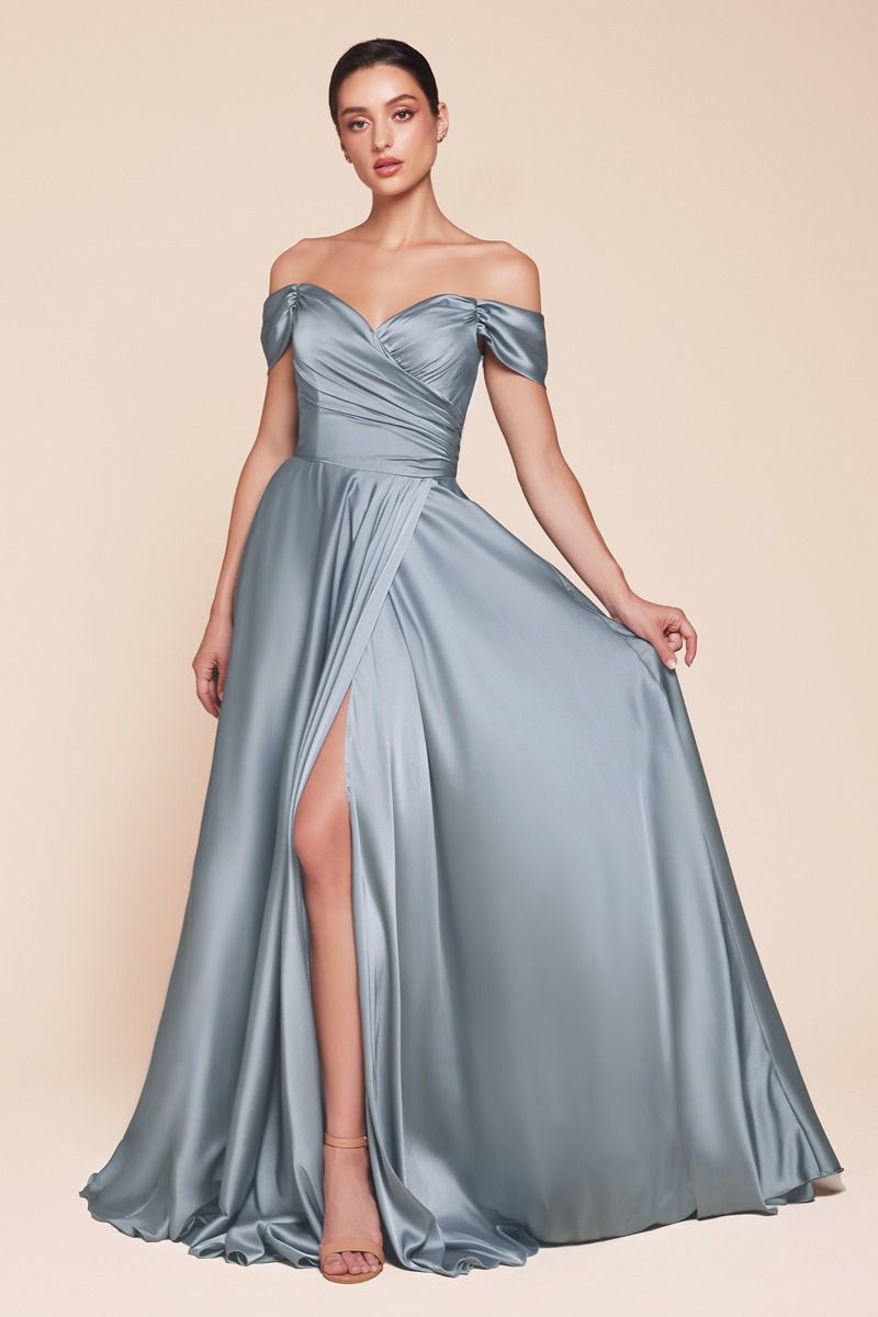 A-LINE SATIN OFF THE SHOULDER DRESS 7493