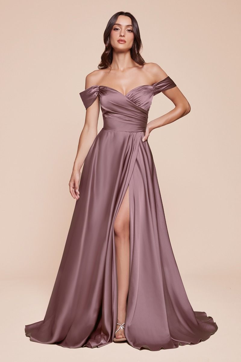 A-LINE SATIN OFF THE SHOULDER DRESS 7493