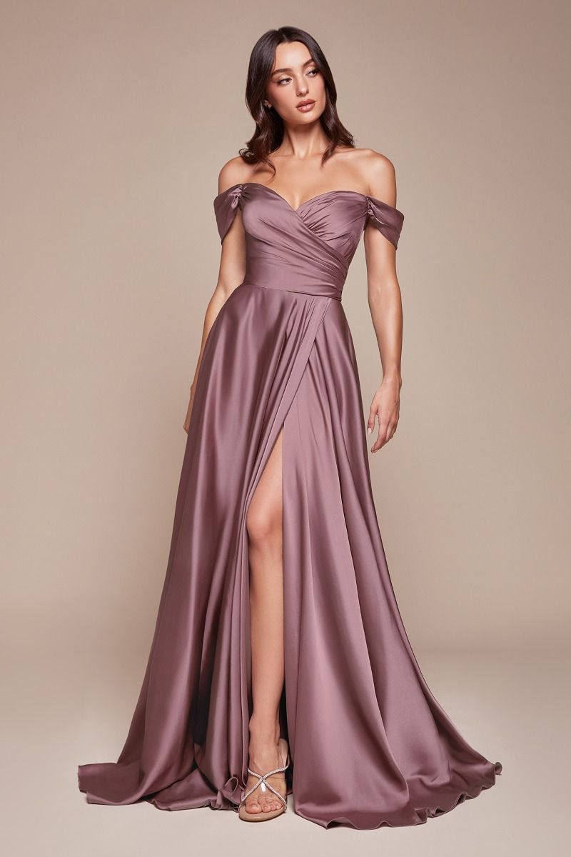 A-LINE SATIN OFF THE SHOULDER DRESS 7493