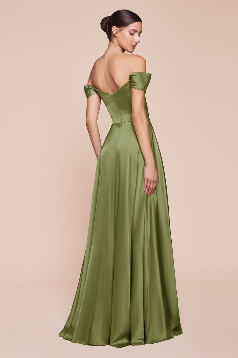 A-LINE SATIN OFF THE SHOULDER DRESS 7493