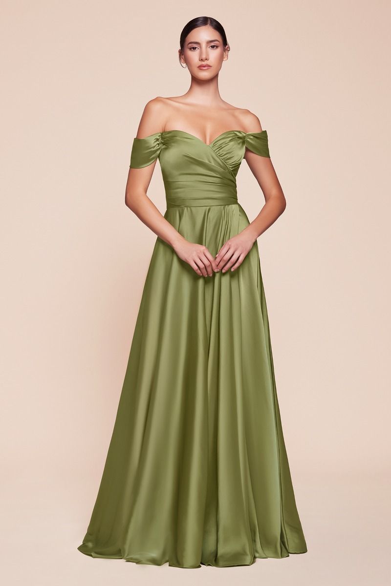 A-LINE SATIN OFF THE SHOULDER DRESS 7493