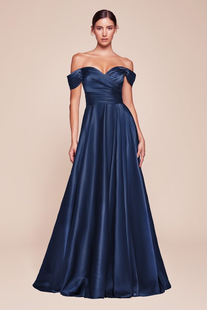A-LINE SATIN OFF THE SHOULDER DRESS 7493