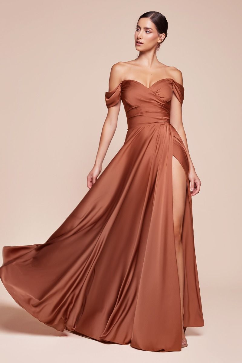 A-LINE SATIN OFF THE SHOULDER DRESS 7493
