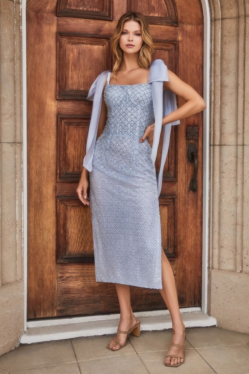 EMBELLISHED COCKTAIL DRESS WITH TIE STRAPS A1110