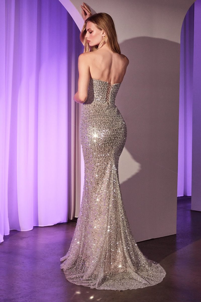 FULLY BEADED STRAPLESS GOWN CC385
