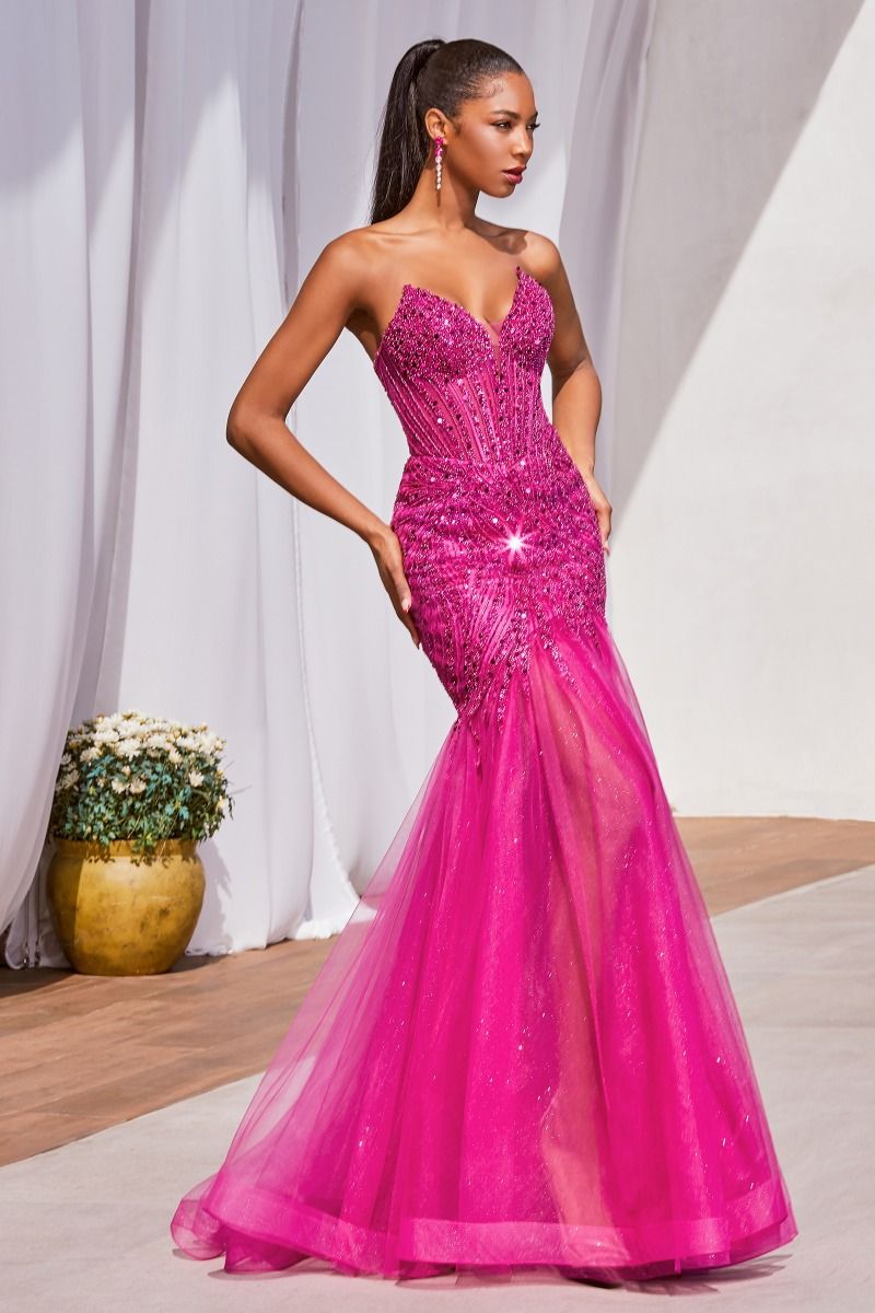 Sequin Corset Evening Gown with Thigh-High Slit