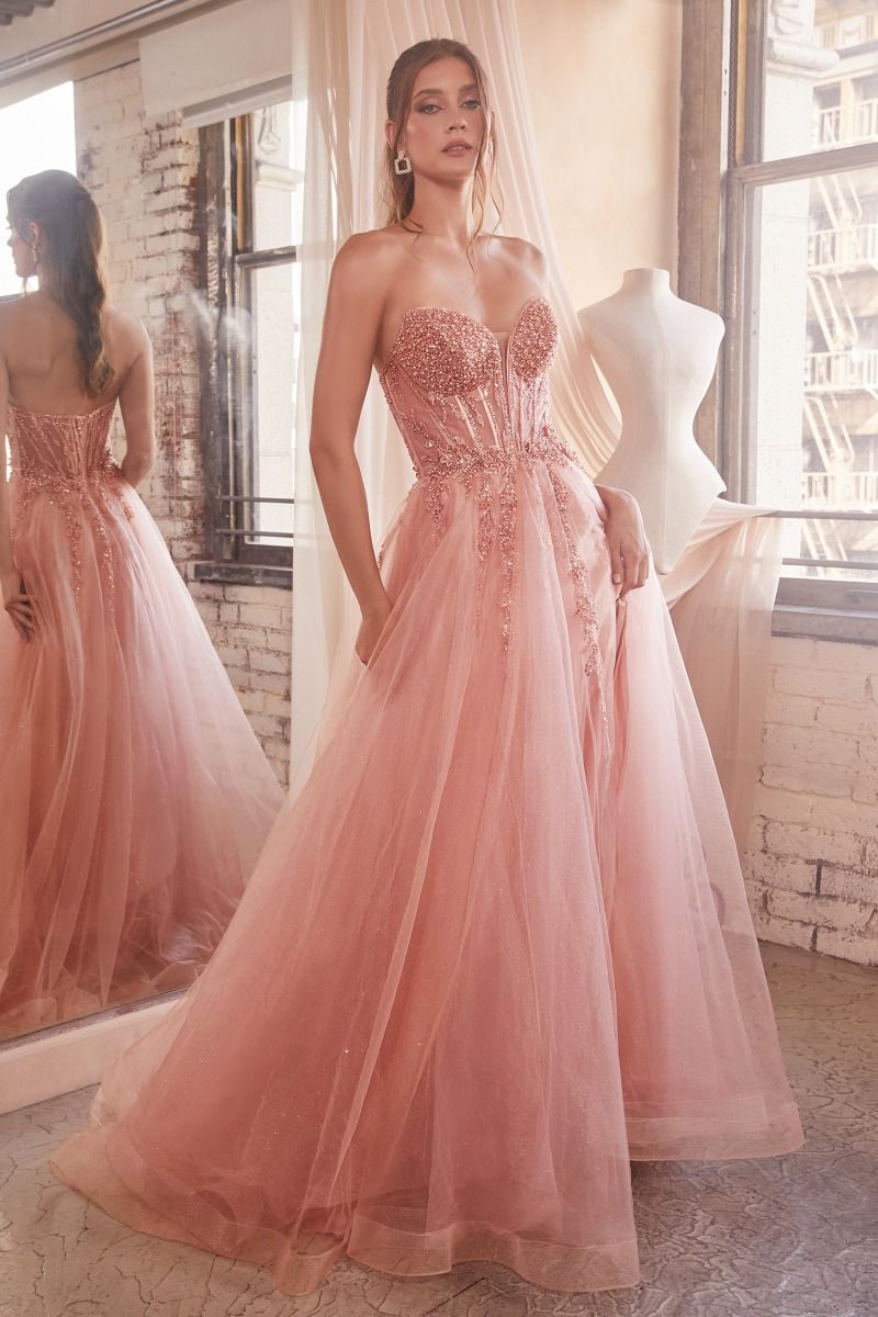CD0230 STRAPLESS LAYERED TULLE BALL GOWN
