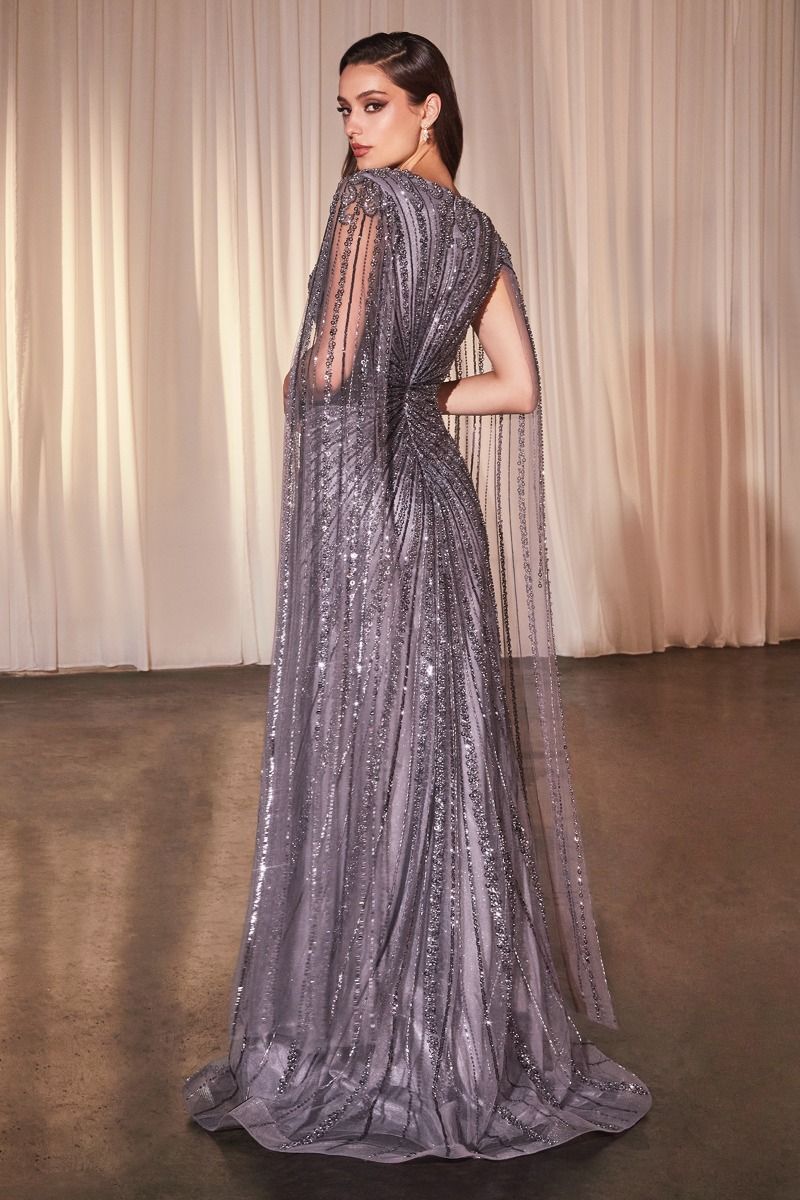 LONG SLEEVE FULLY BEADED SHEATH GOWN CD0239