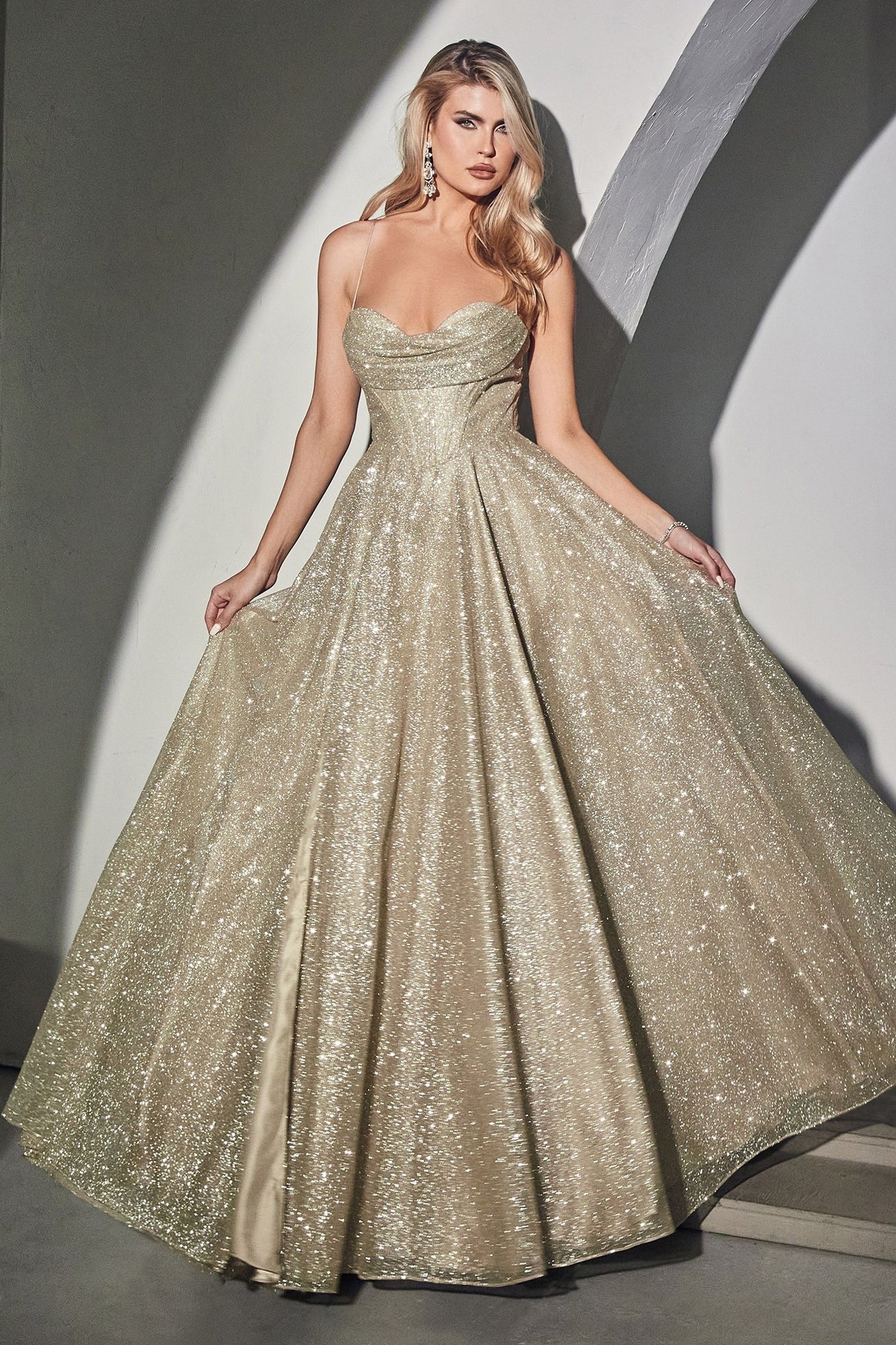 LACE UP CORSET GLITTER BALL GOWN CD252
