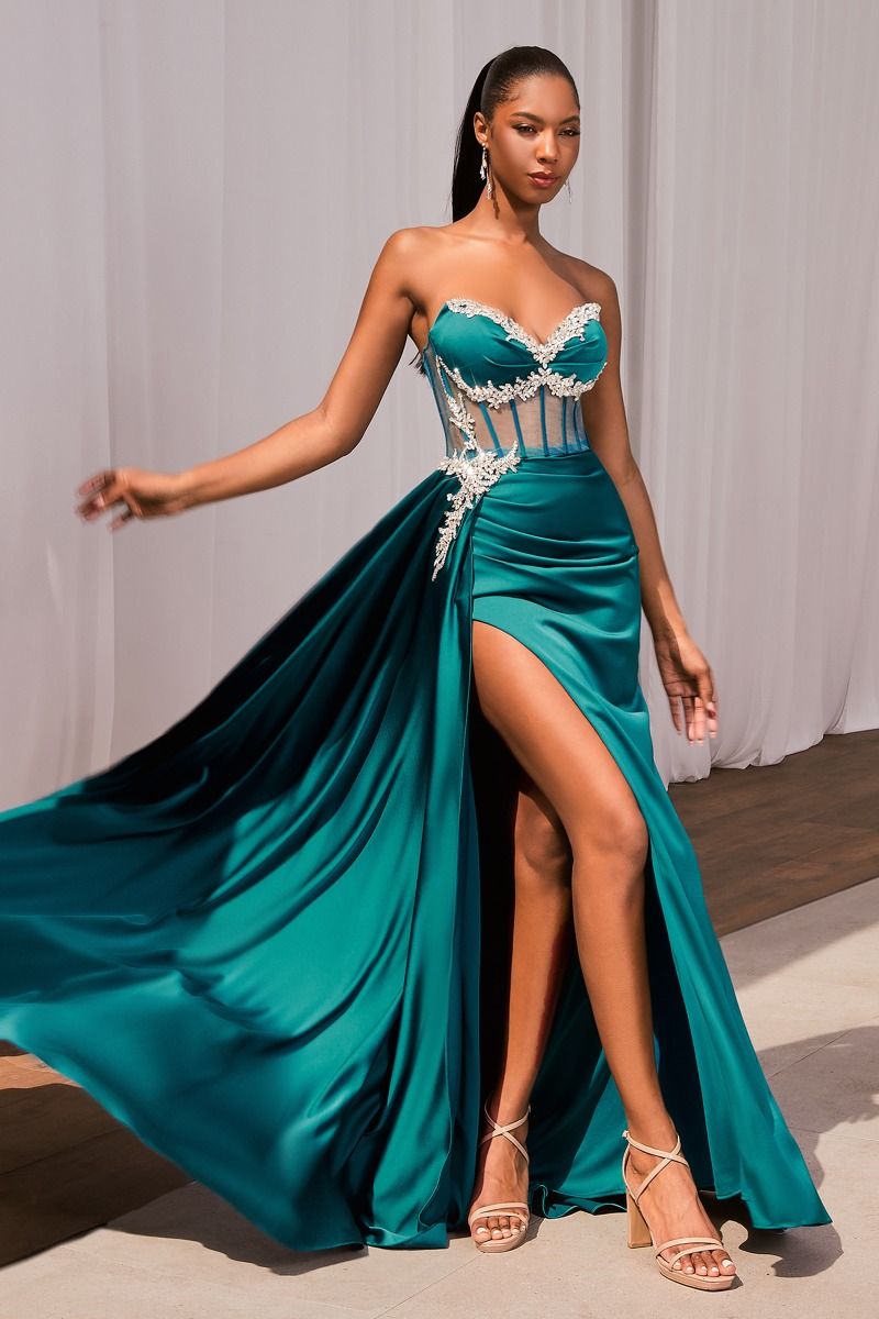 SATIN FITTED GOWN WITH EMBELISHMENT CD343