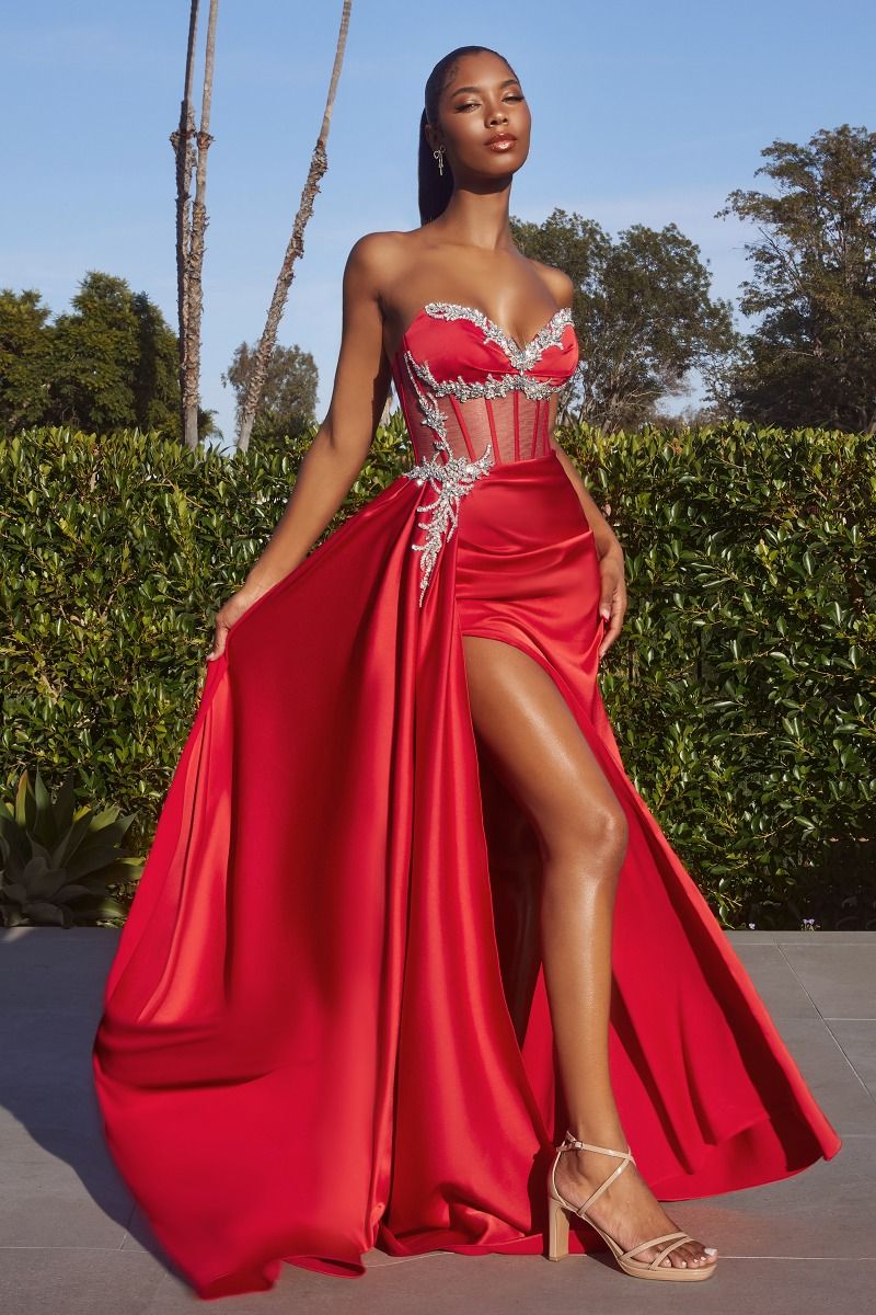 SATIN FITTED GOWN WITH EMBELISHMENT CD343