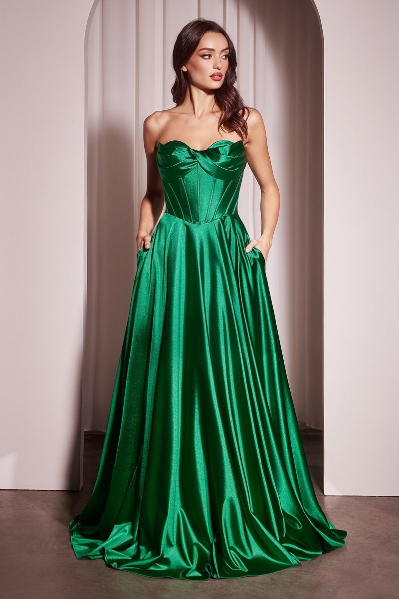 STRAPLESS SATIN A-LINE DRESS CD378