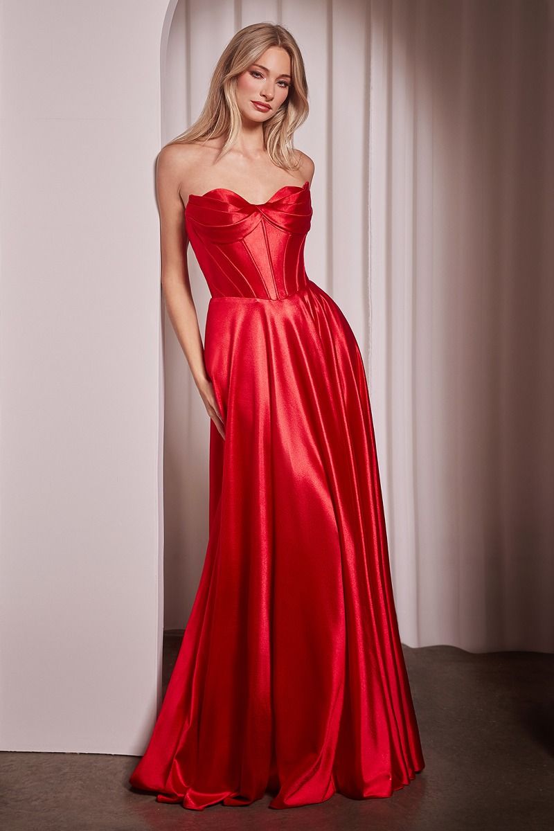 STRAPLESS SATIN A-LINE DRESS CD378