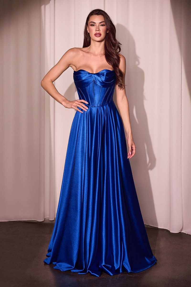 STRAPLESS SATIN A-LINE DRESS CD378