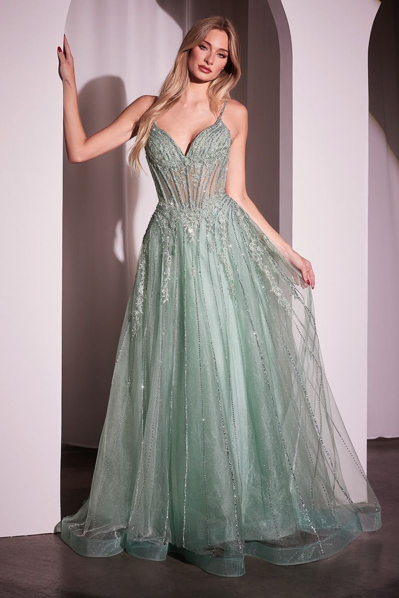 CRYSTAL EMBELLISHED A-LINE TULLE DRESS CD786