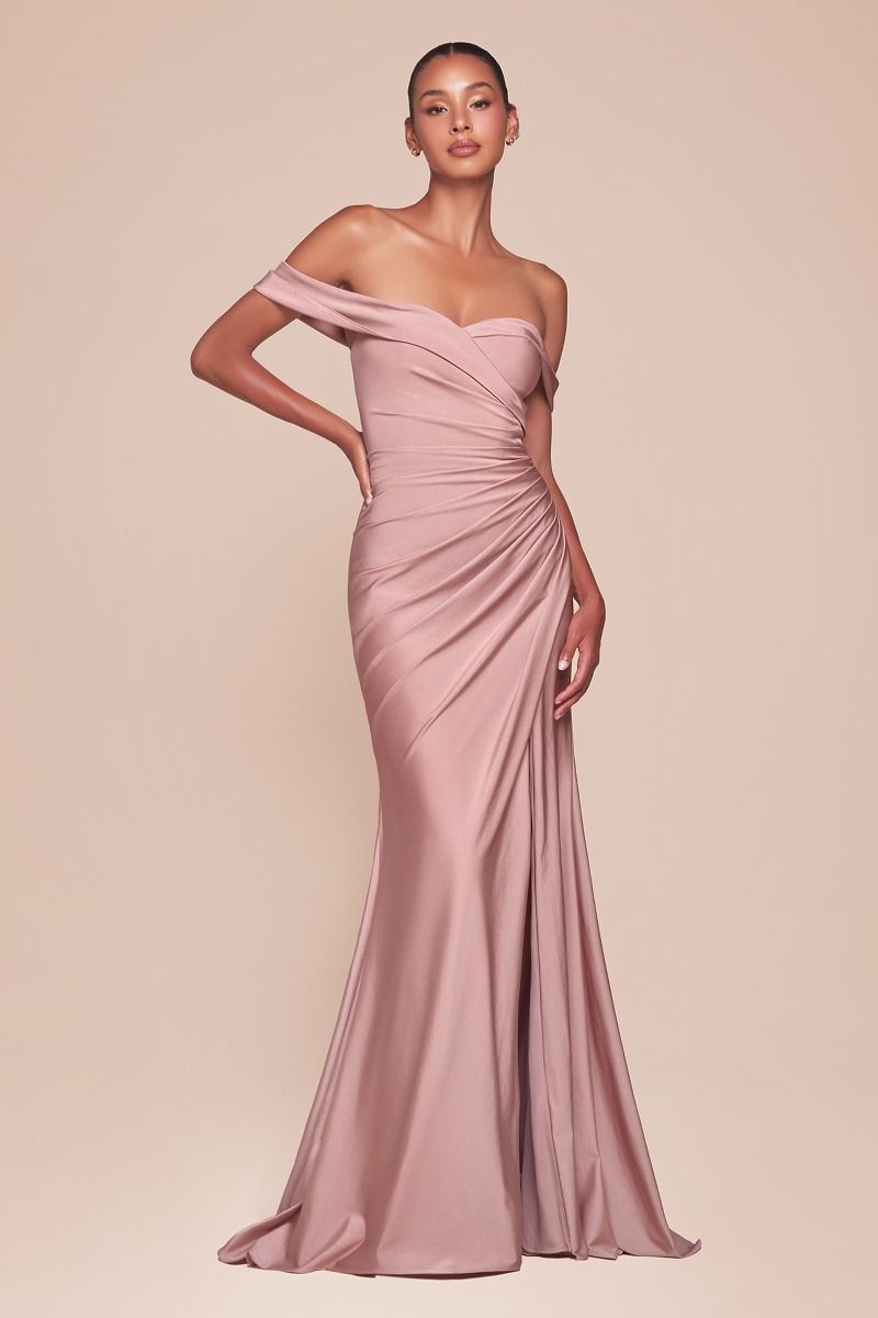 CD790 OFF THE SHOULDER STRETCH SPANDEX DRESS