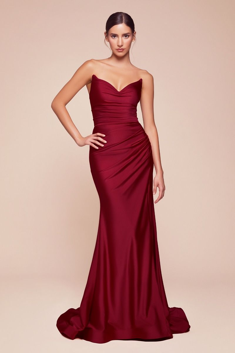 STRAPLESS STRETCH SATIN FITTED GOWN CD791