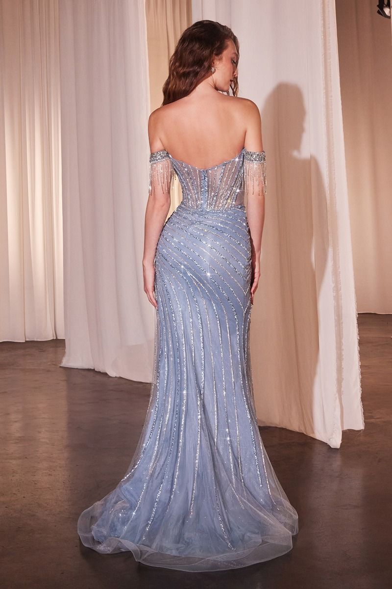 FULLY EMBELLISHED OFF THE SHOULDER EVENING GOWN CD848