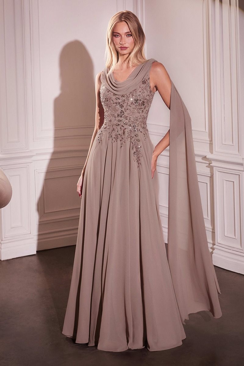 CHIFFON A-LINE GOWN & LONG CAPE SLEEVES CDS509
