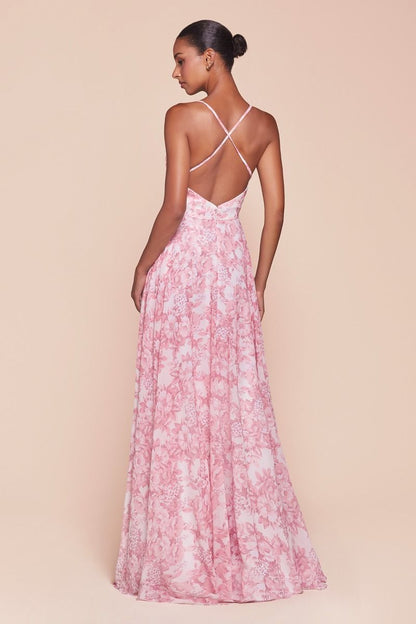 A-LINE SOFT SATIN PRINT DRESS 7444