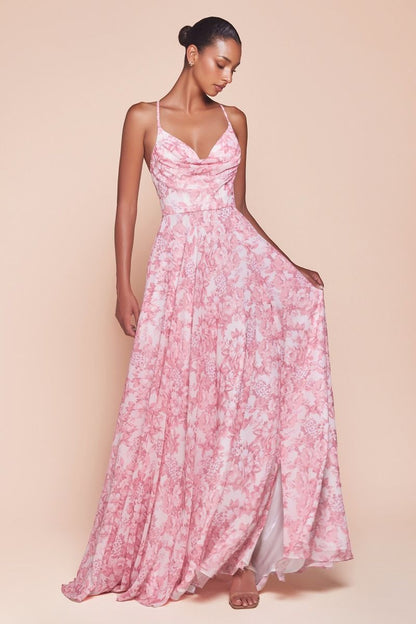 A-LINE SOFT SATIN PRINT DRESS 7444
