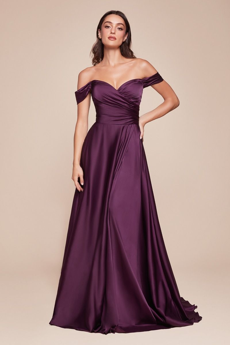 A-LINE SATIN OFF THE SHOULDER DRESS 7493