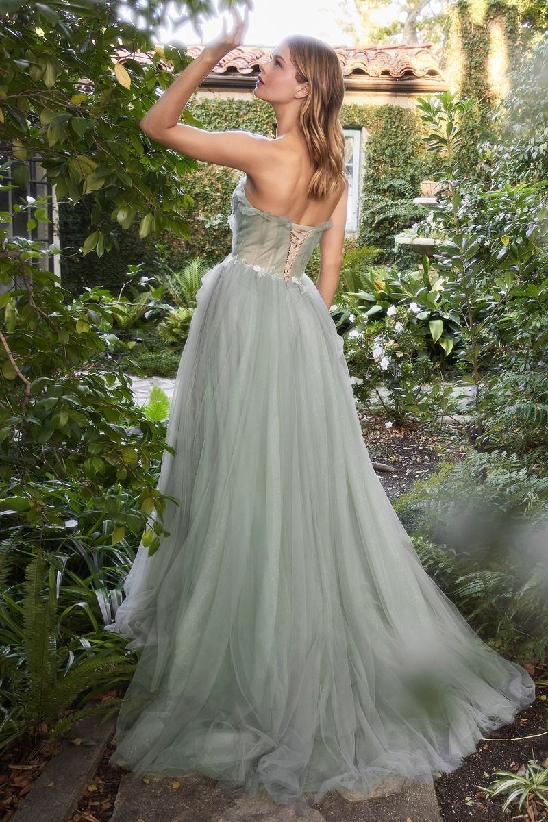 SAGE PLEATED DRAPE BALL GOWN A1015