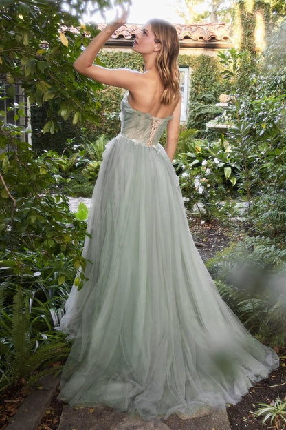 SAGE PLEATED DRAPE BALL GOWN A1015