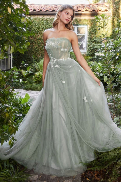 SAGE PLEATED DRAPE BALL GOWN A1015