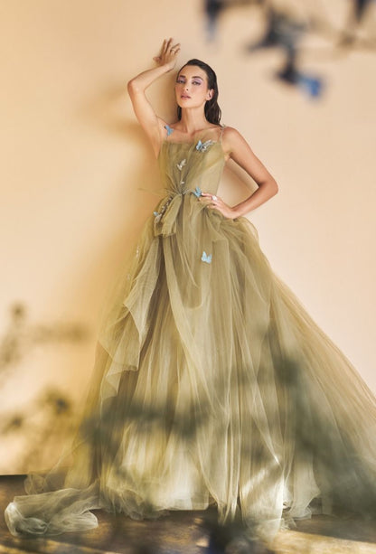 DANCING BUTTERFLIES PLISSE BALL GOWN A1113
