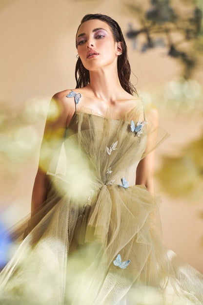 DANCING BUTTERFLIES PLISSE BALL GOWN A1113