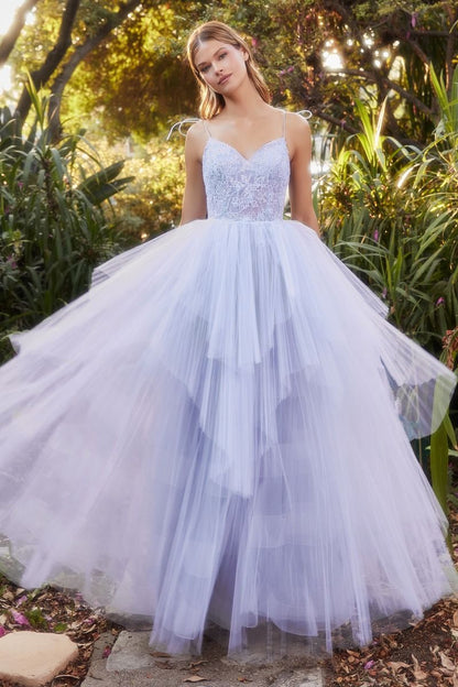 PERRY PLISSE RUFFLE GOWN A1152
