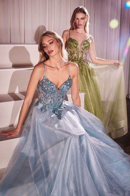 A-LINE LAYERED TULLE GOWN &amp; LACE EMBELLISHED BODICE  CC0881