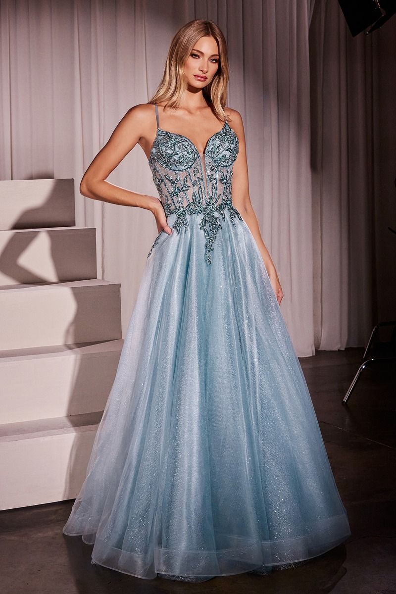 A-LINE LAYERED TULLE GOWN &amp; LACE EMBELLISHED BODICE  CC0881