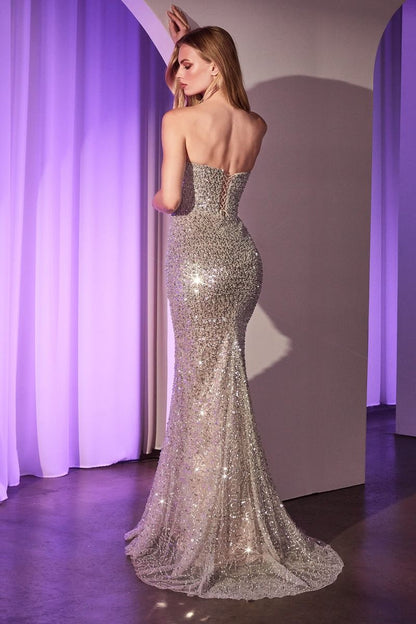 FULLY BEADED STRAPLESS GOWN CC385