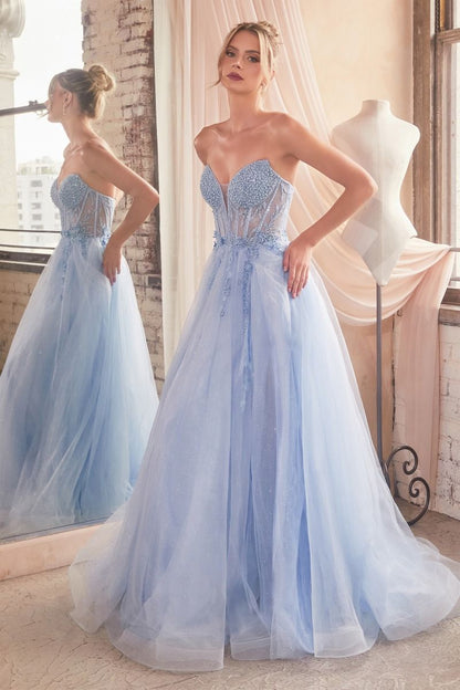 CD0230 STRAPLESS LAYERED TULLE BALL GOWN
