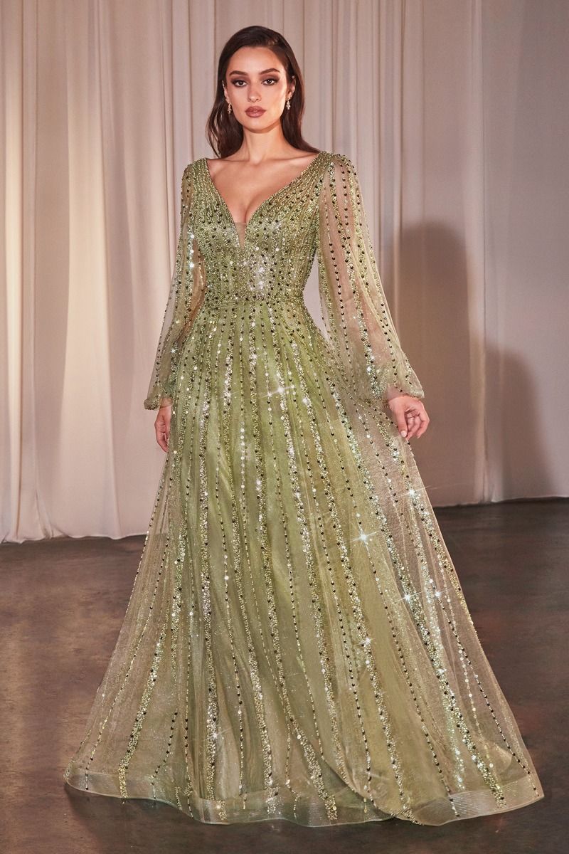 LONG SLEEVE A-LINE BEADED DRESS CD0240