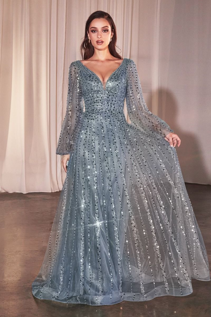 LONG SLEEVE A-LINE BEADED DRESS CD0240