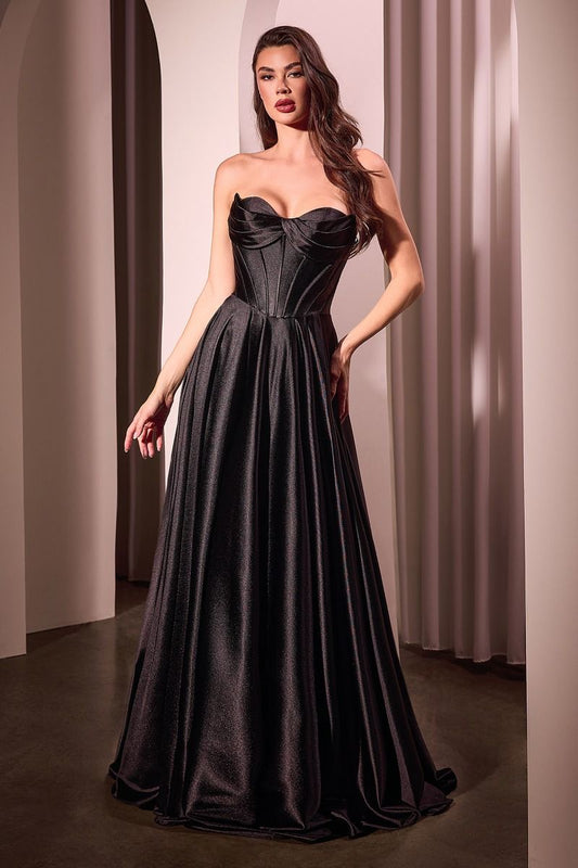 STRAPLESS SATIN A-LINE DRESS CD378