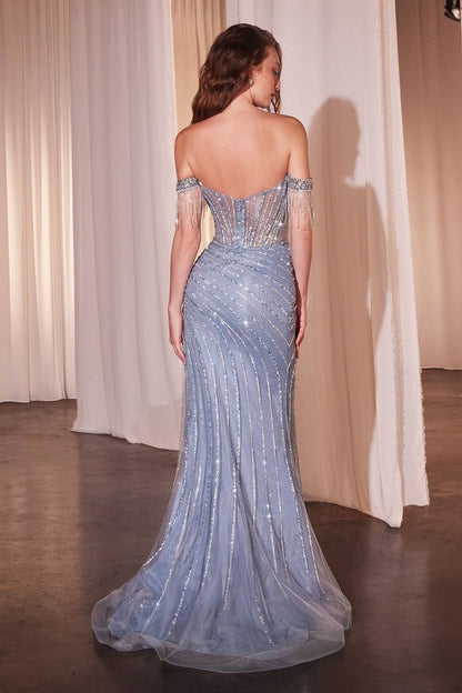 FULLY EMBELLISHED OFF THE SHOULDER EVENING GOWN CD848