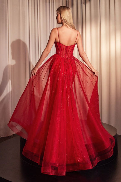 BEADED FITTED GOWN WITH OVERSKIRT CD863