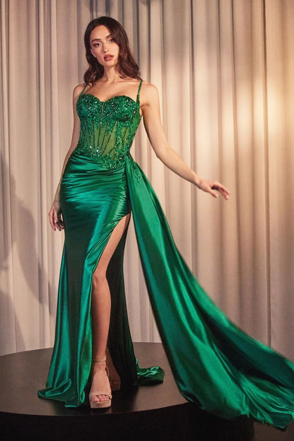 EMBELLISHED LACE &amp; SATIN FITTED GOWN CD868