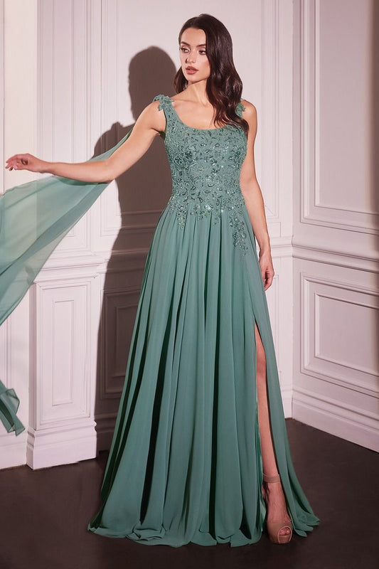 CHIFFON A-LINE GOWN &amp; LONG CAPE SLEEVES CDS509