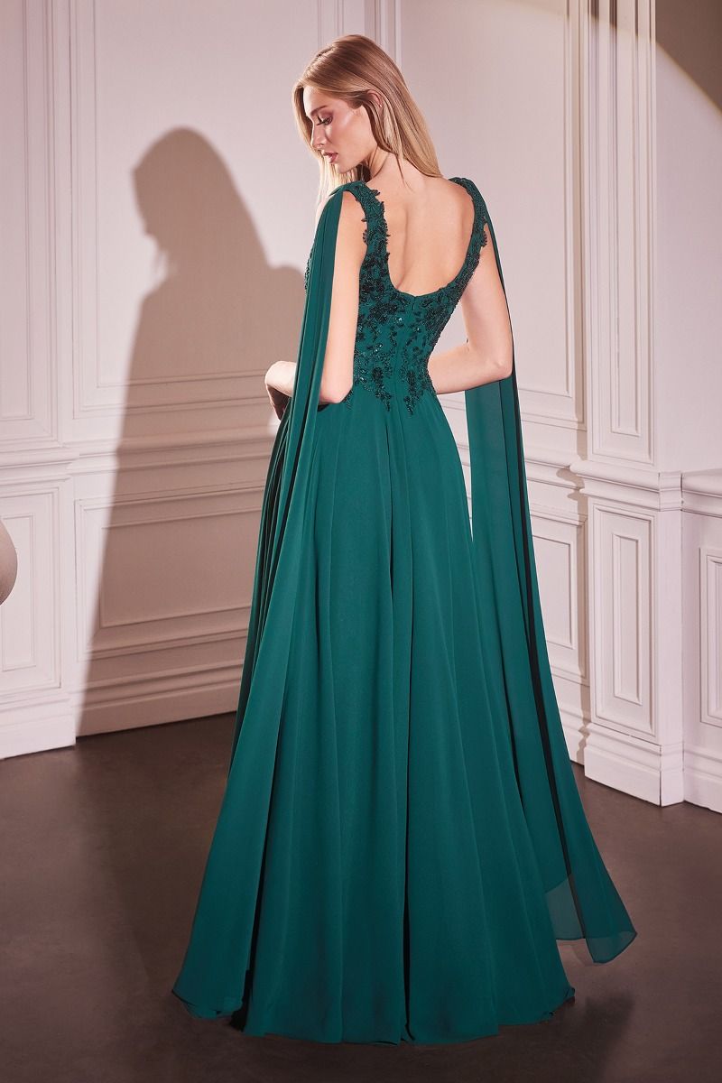 CHIFFON A-LINE GOWN &amp; LONG CAPE SLEEVES CDS509