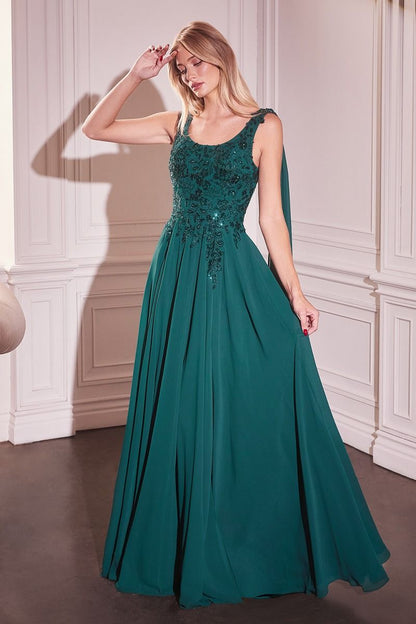 CHIFFON A-LINE GOWN &amp; LONG CAPE SLEEVES CDS509