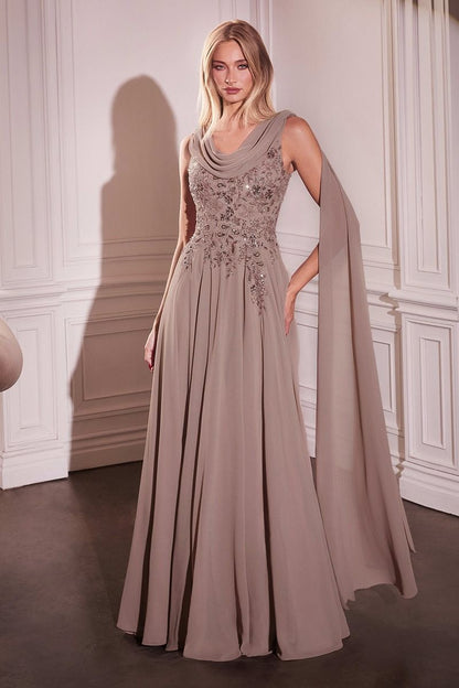 CHIFFON A-LINE GOWN &amp; LONG CAPE SLEEVES CDS509