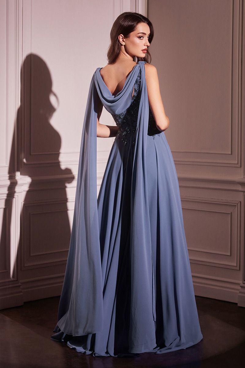 CHIFFON A-LINE GOWN &amp; LONG CAPE SLEEVES CDS509